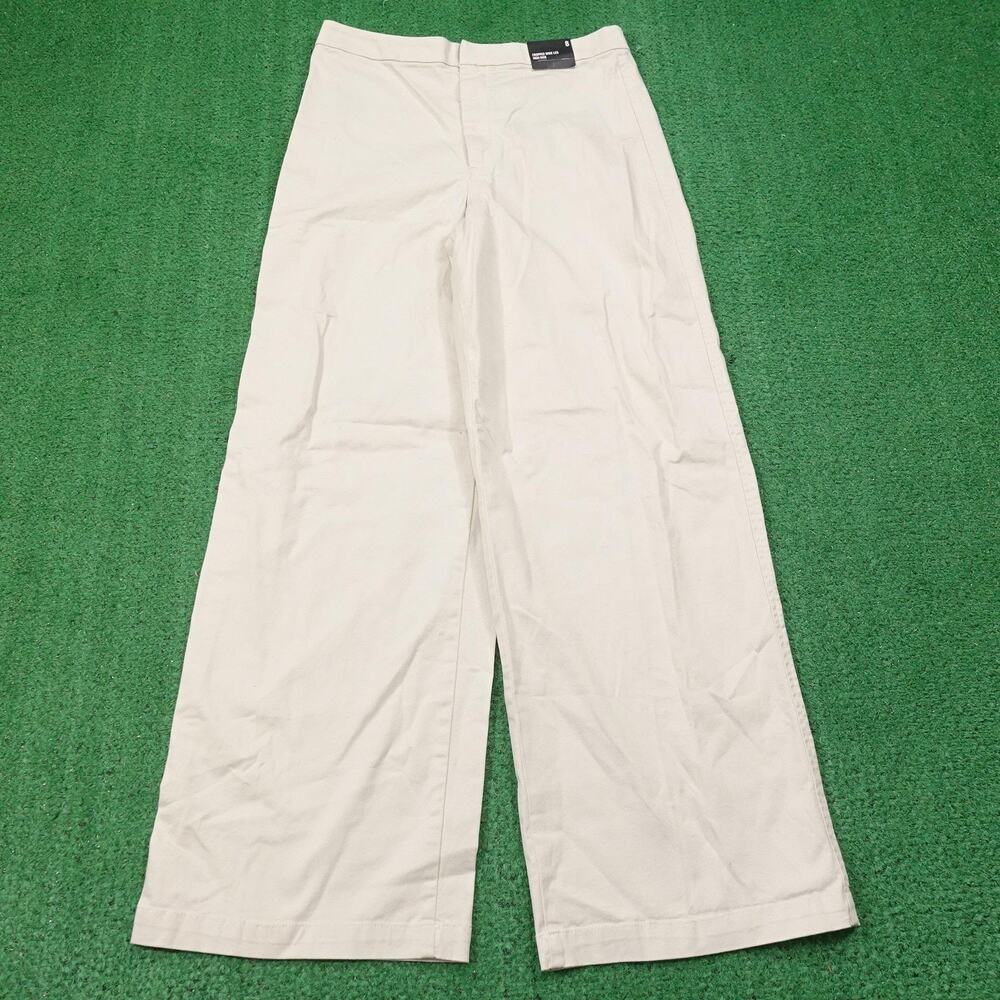 Express Pants Womens 6 Beige Cropped Wide Leg High Rise Stretch Cotton Casual